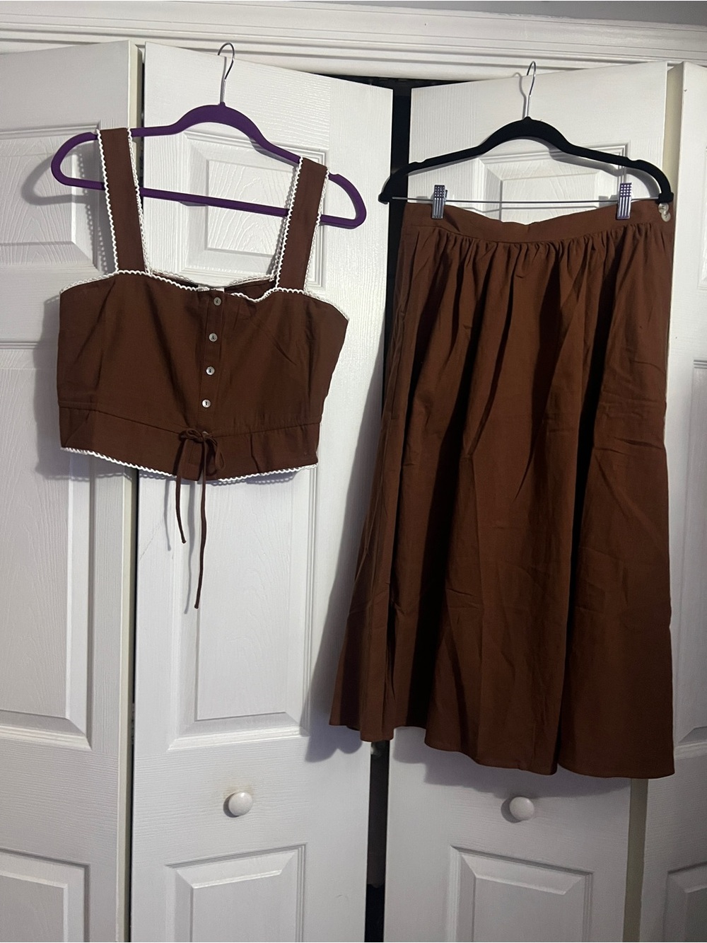 Brown Midi Skirt and Cropped Top Set - Two-Piece Women's Ensemble